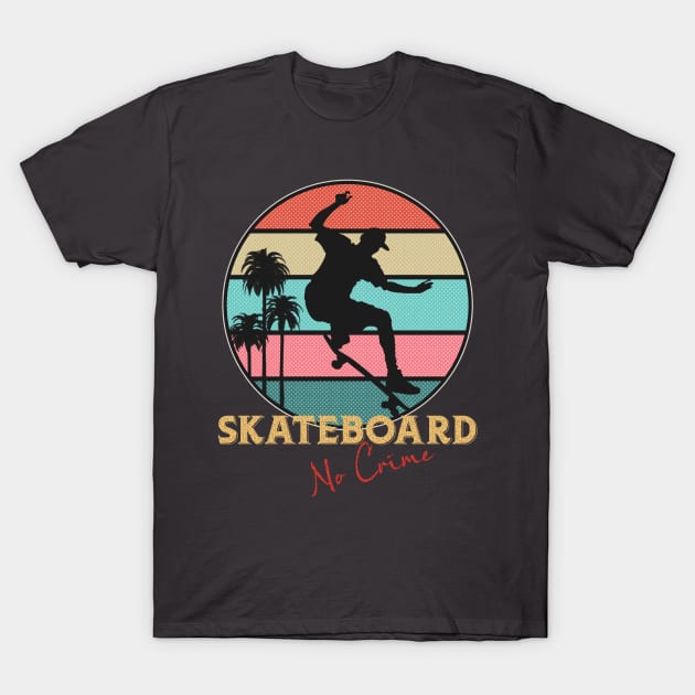 Afrieliann Skateboard No Crime Vintage Retro T Shirt